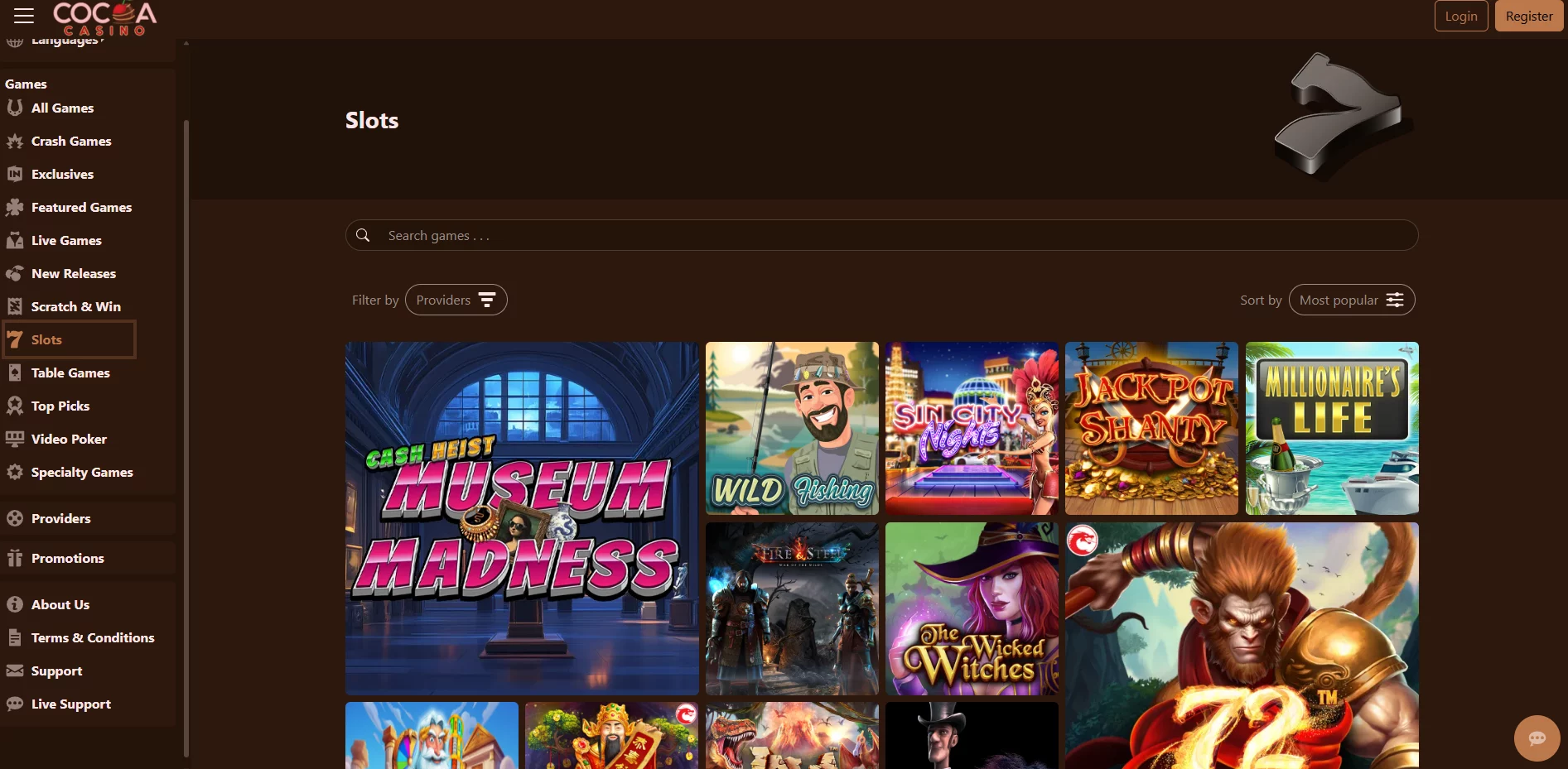 Cocoa slots banner with online casino slot games